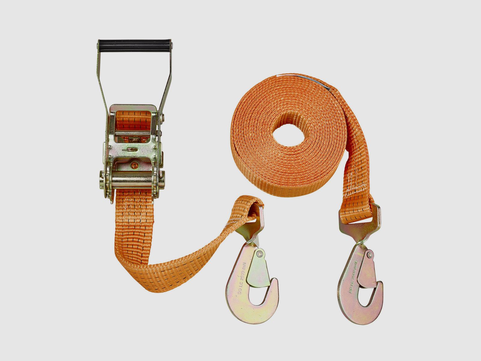 Lashing strap with 230 mm pressure ratchet, DIN EN 12195-2, with carabiner hook