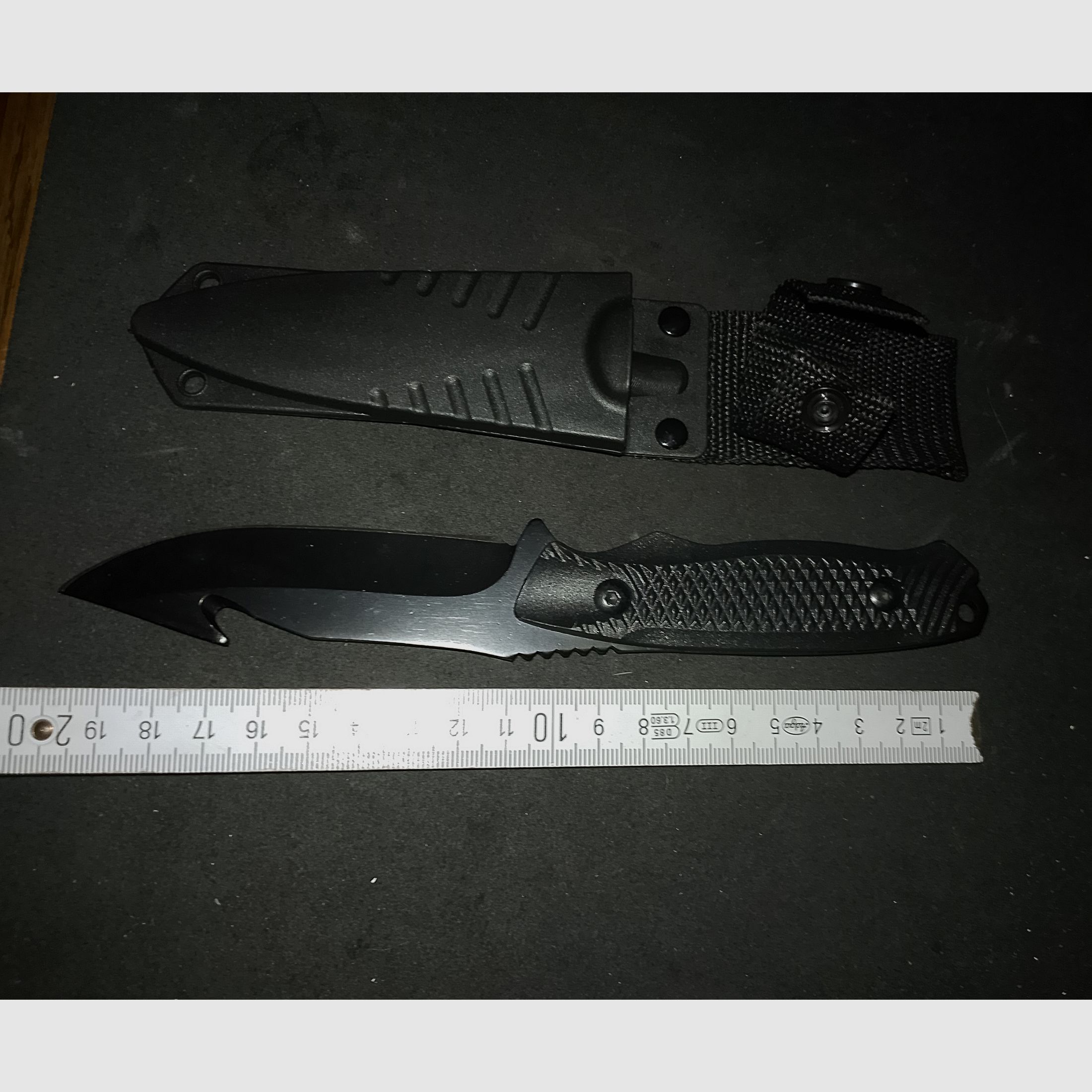 Diving knife angler knife outdoor knife black with sheath new