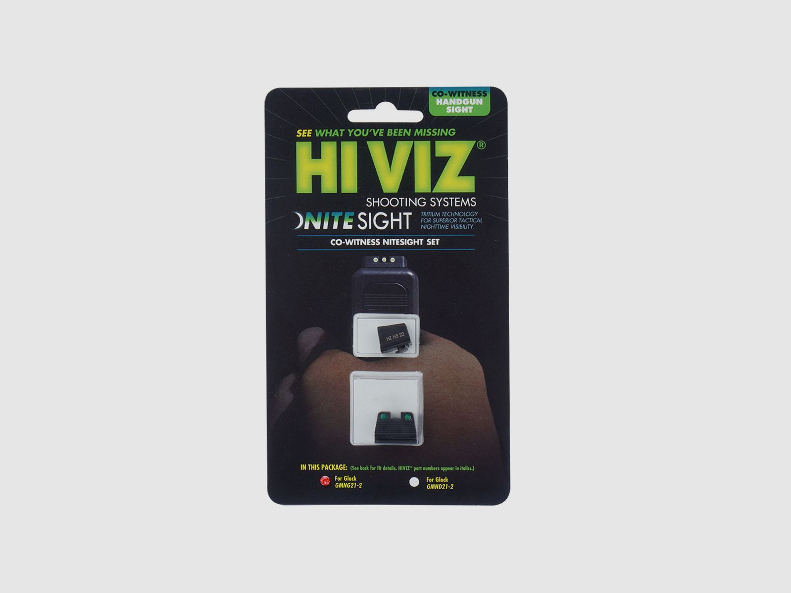 HIVIZ - Organes de visée au tritium Co-Witness NiteSight - Glock MOS - Vert - Contour blanc - GMNG21-2, image 3 sur 3