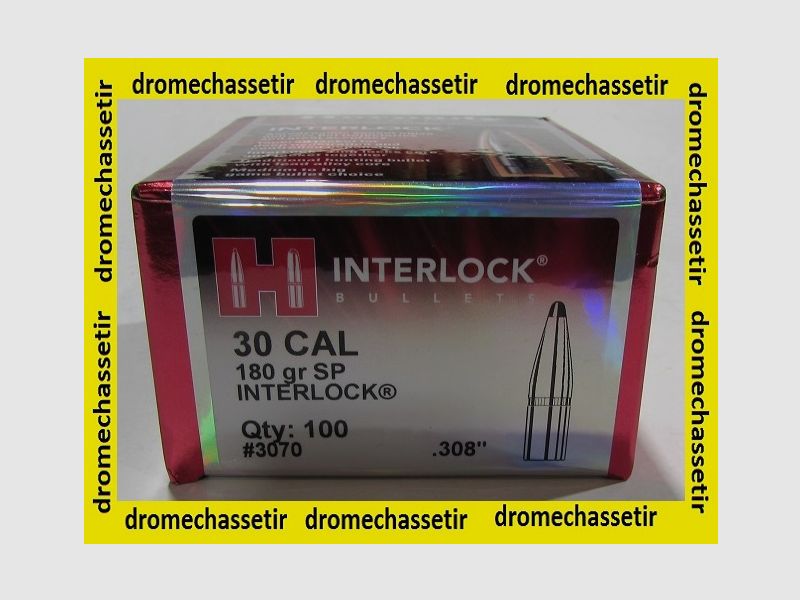 BOX MIT 100 GESCHOSSEN HORNADY INTERLOCK SP, KAL. 308 (7,62MM), GEWICHT 180GR, REF 3070