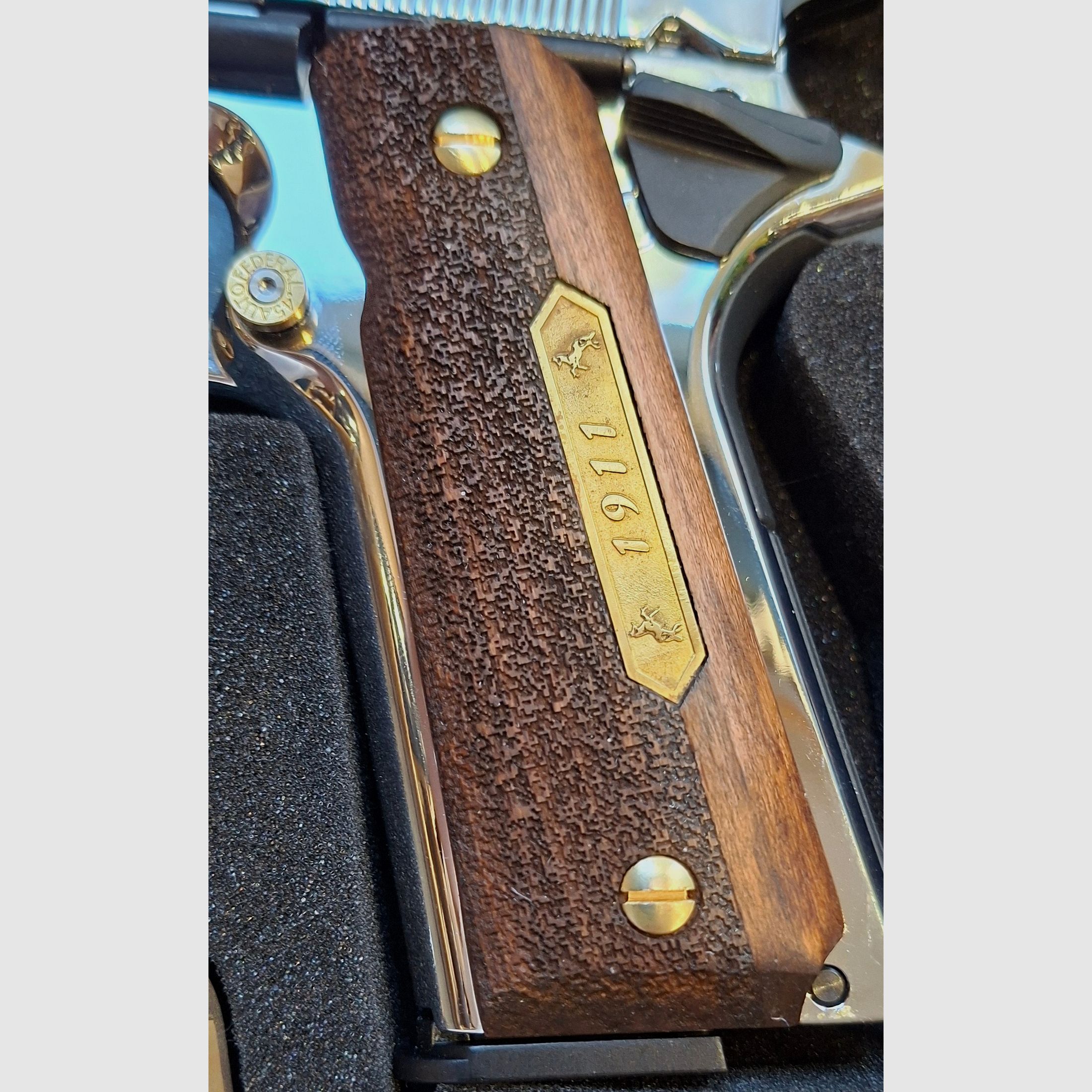 Colt 1911 Chrom, neu, unbeschossen, lange Federführung, Sammlerstück.