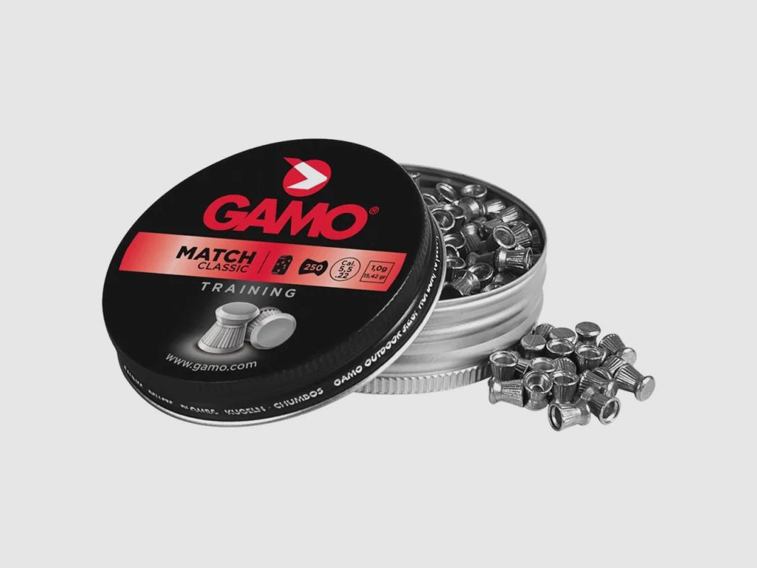 Scatola da 250 pallini Match testa piatta corpo rigato cal 5,5 mm, immagine 1 di 4