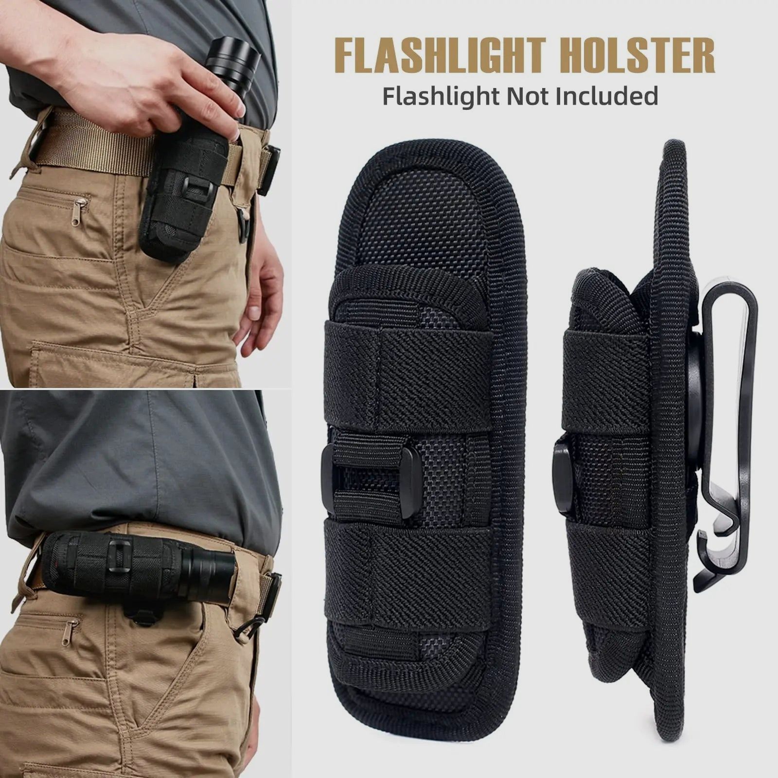 Taktisches Taschenlampen-Holster – 360° drehbar, MOLLE-kompatibel & universell einsetzbar