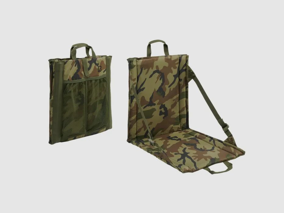 Folding seat with carrying handle + mesh pocket for 2 drink bottles - US Woodland