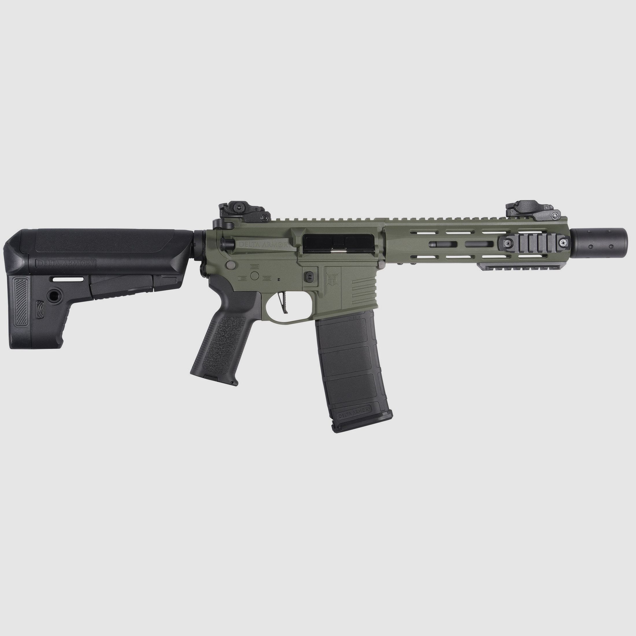 M4 AR15 M-LOK SilentOps 8 Zoll CHARLIE Oliv Softair Gewehr max. 0,5J | Delta Armory