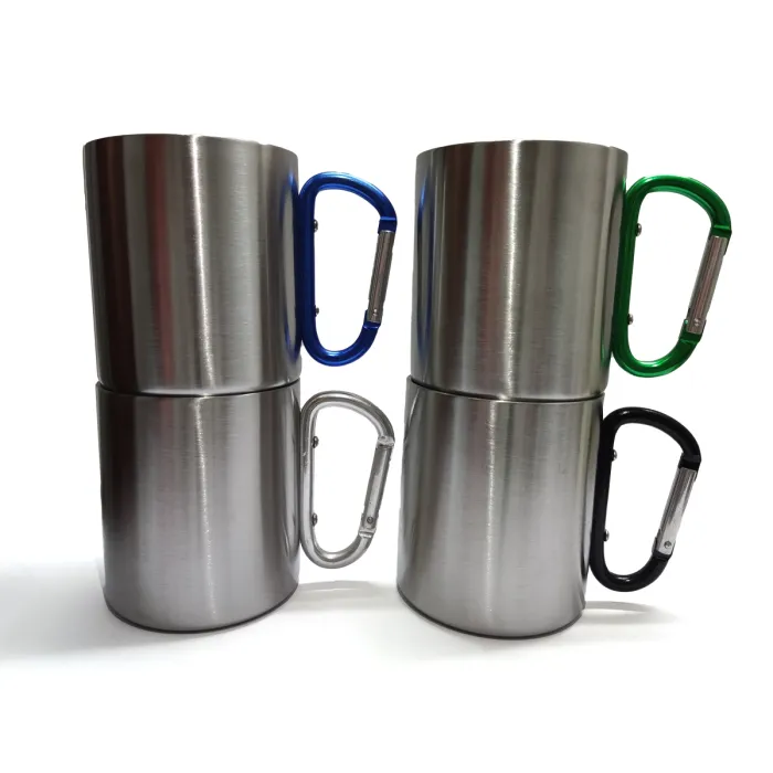 Doppelwandiger Edelstahlbecher mit silbernem Karabinergriff, Bild 4 von 6