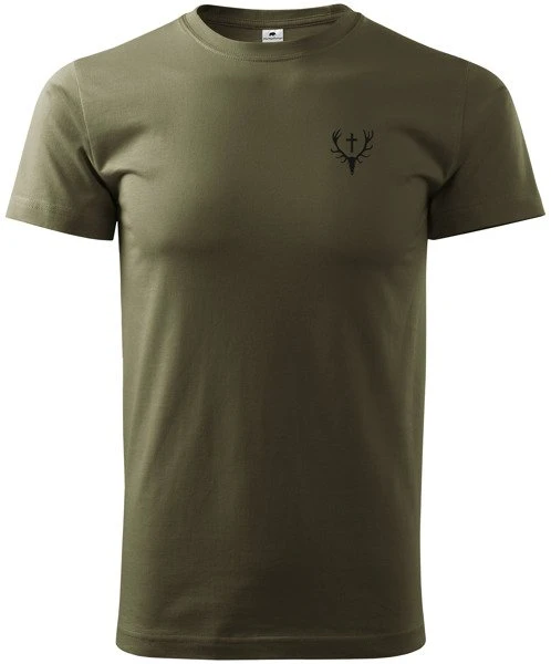 Jag T-Shirt in Militärgrün, Hirschgeweih, schwarzer Aufdruck