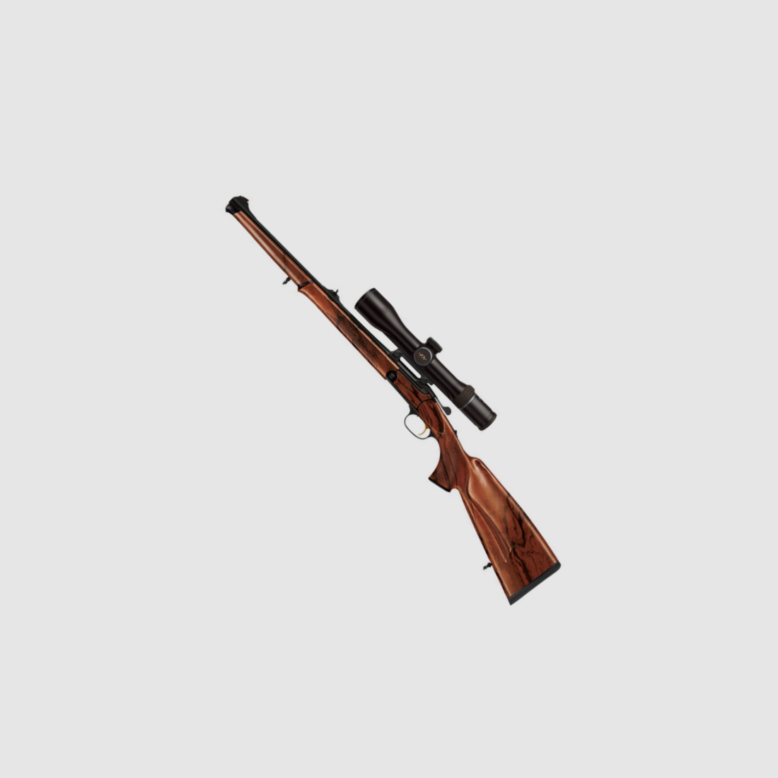 Elegancia esbelta y alta funcionalidad en una forma compacta combinada con la belleza natural de la nuez, este es el Blaser K95 ATTACHÉ STUTZEN