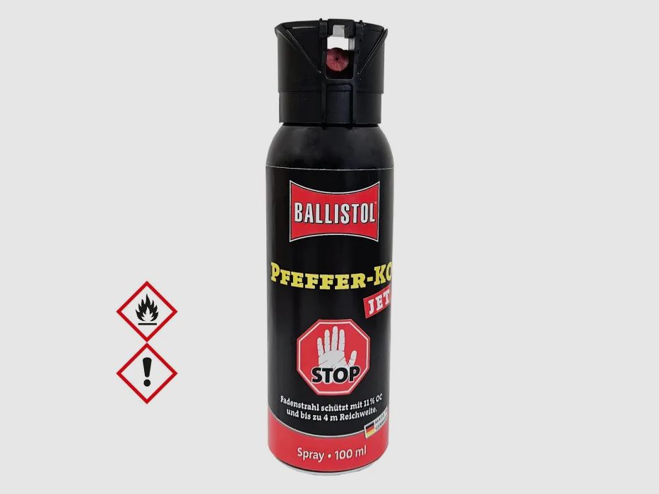 Pfefferspray K.O. JET Direktstrahl – 100ml - 11 % OC / 2,5 Mio.Scoville
