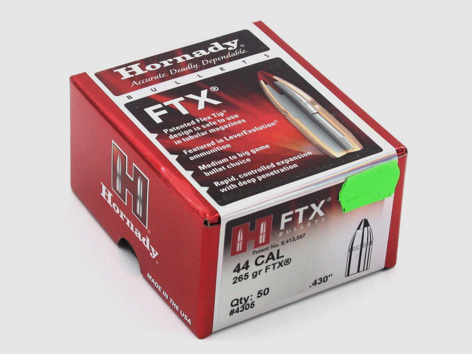 Geweerpatronen, Hornady .430 FTX, 265gr, 50 stuks, .444 Marlin