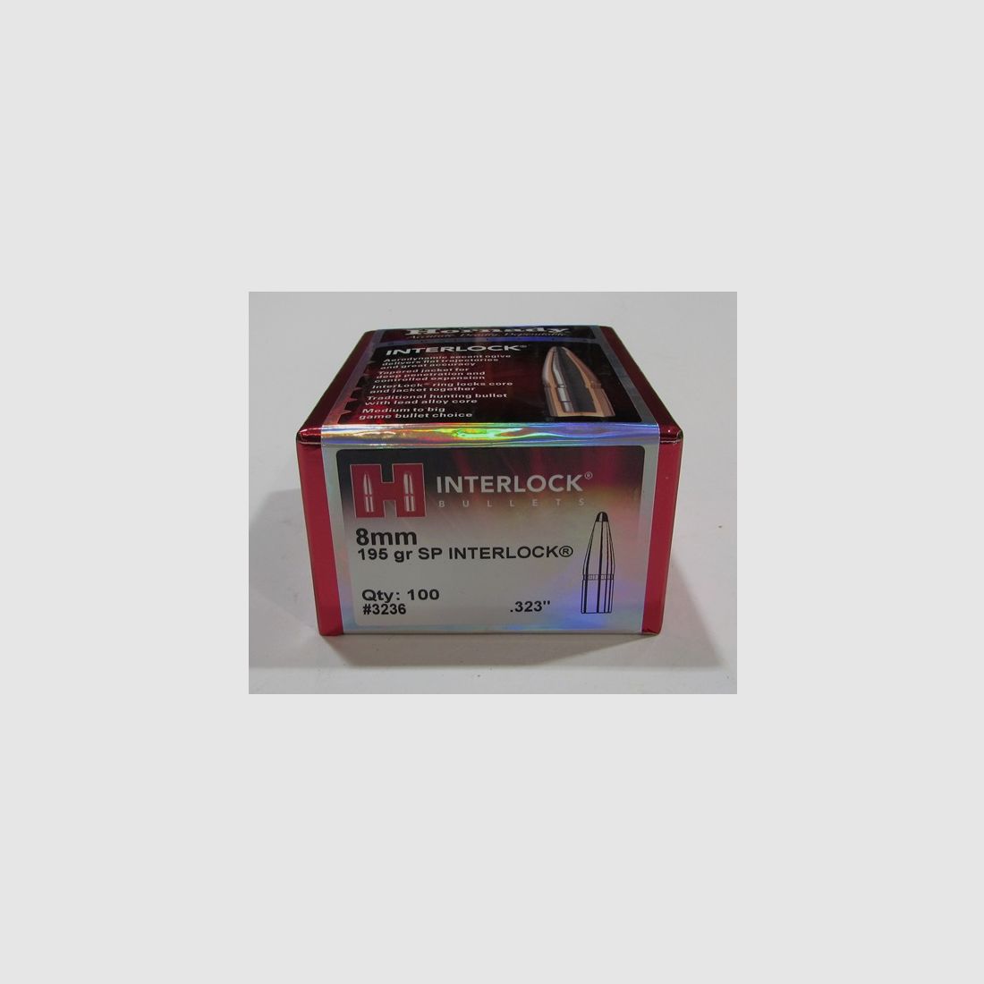 Scatola 100 Proiettili Hornady cal 8mm (0.323") 195 grs Interlock SP ref 3236