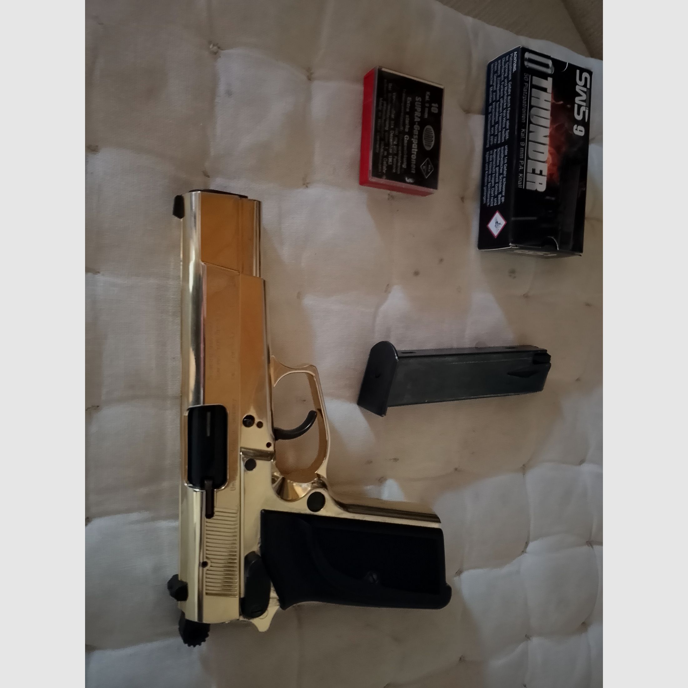 Browning Gpda9 Schreckschuss Pistole Ausführung Gold Ptb722 mit Platz und starken Gas Patronen 