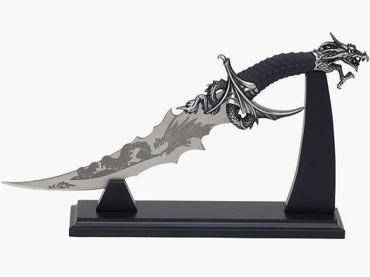 Cuchillo de fantasía Dragon con soporte negro