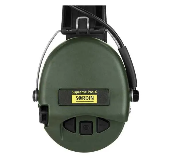 Sordin Supreme Pro-X gehoorbescherming - zwarte leren hoofdband, gel-oorkussens, groen - 75302-X/L-G-S, afbeelding 3 van 3