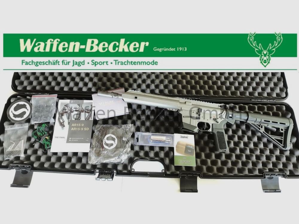 Schmeisser (Waffen Schumacher) AR15-9 S4F Sport Dynamic PCC Kal. 9mm Luger 10,5" grijs + Falke "C" Red-Dot
