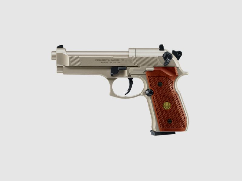 Beretta M92 FS 4.5mm nickel-plated, wooden grip panels