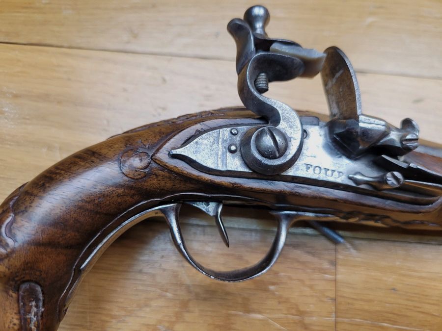 Très beau pistolet « Chien de mer » à silex – Arme par Four à Tulle – Canon de Desaga – Pour les combats des capitaines de la Marine Marchande – Vers 1780 – TBE+, image 4 sur 21