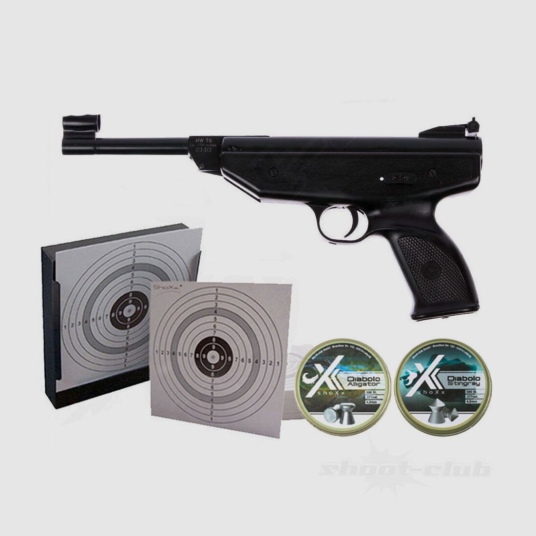 Weihrauch HW 70 air pistol 4.5mm pellet trap set