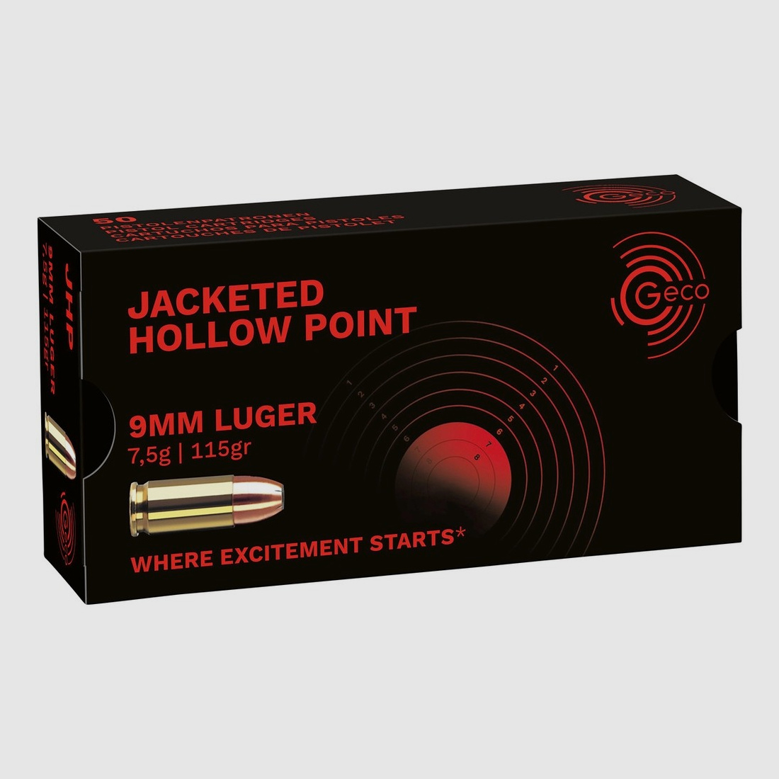 9 mm Luger hollow point 7.5g/115grs. Geco