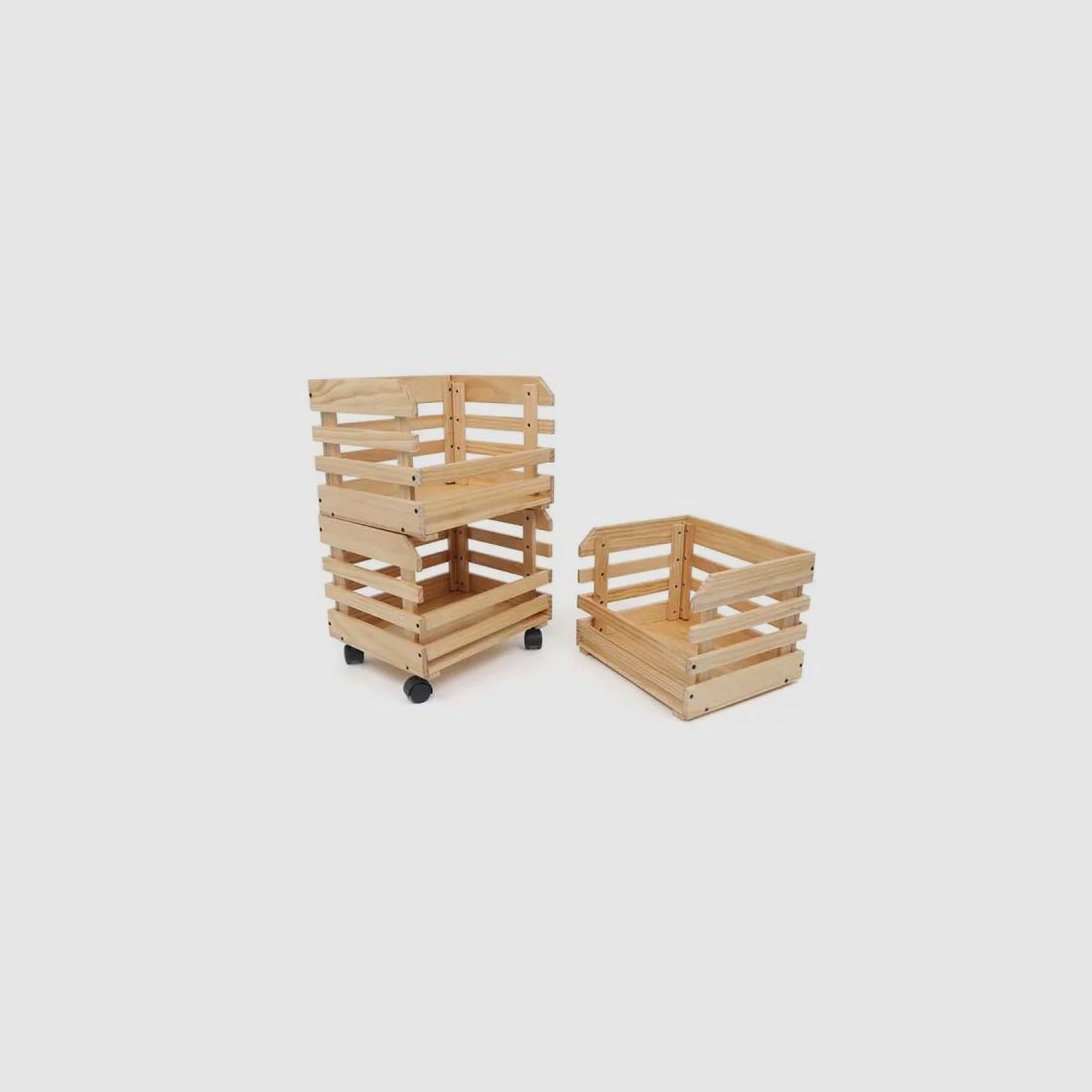 Set di 3 casse in legno di pino per frutta e verdura su ruote - 37x30x80 cm, immagine 11 di 14