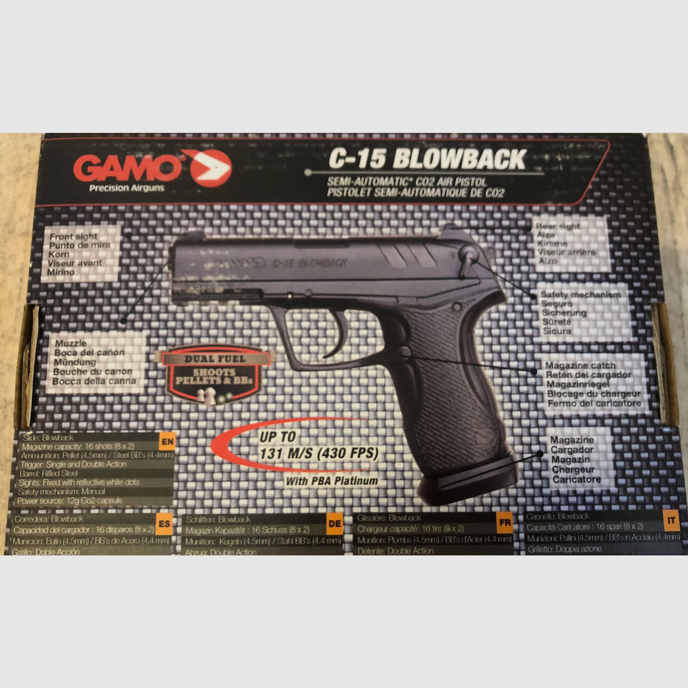 GAMO Luftpistole, CO2, 4,5 mm BB und Diabolo, C- 15 Blowback, Semi Automatic, Luftgewehr