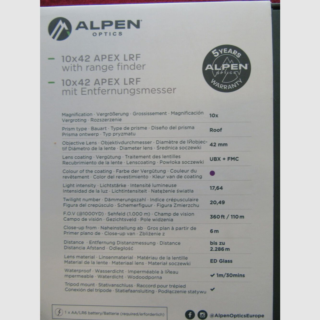 Alpen Optics 10x42 LRF