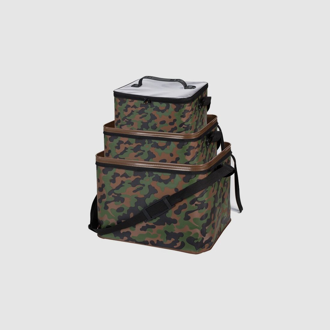 Trendex® Tasche / Eimer / Stacker - 3er Set "Rechteck" 2,4 + 5,5 + 14 Liter - wasserdicht Camouflage