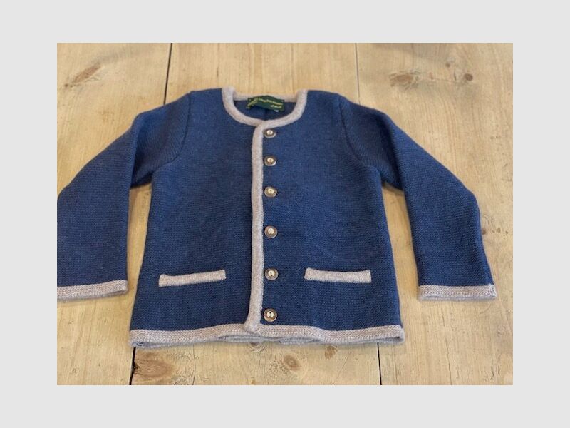 Kinder Strickjacke mit Falte Merinowolle Dunkelblau/Beige, Bild 1 von 2