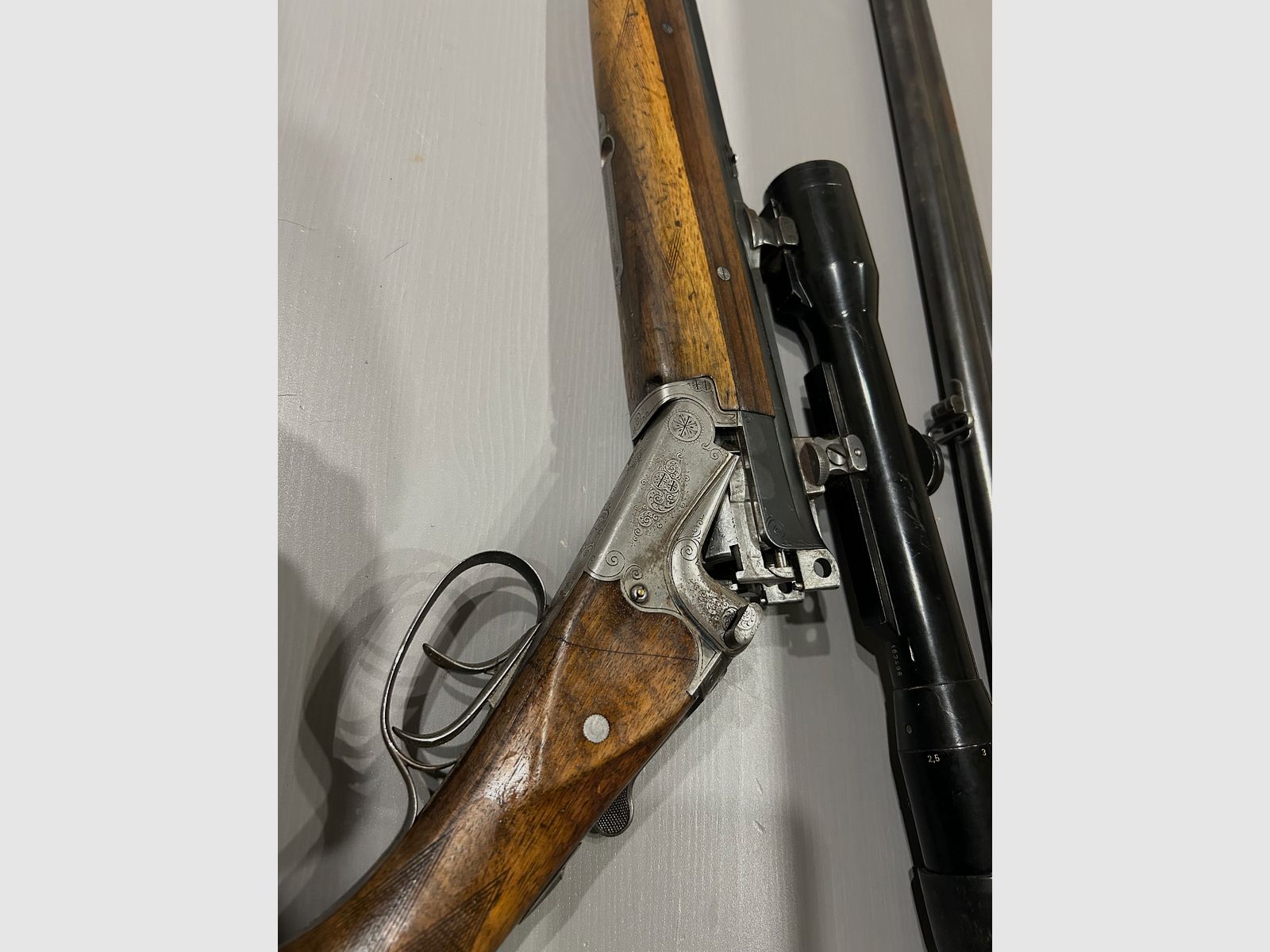 Bockdoppelflinte Merkel Suhl 16/70 avec Krieghoff Wechsellauf 7x57R et lunette Zeiss Diavari 1,5x6