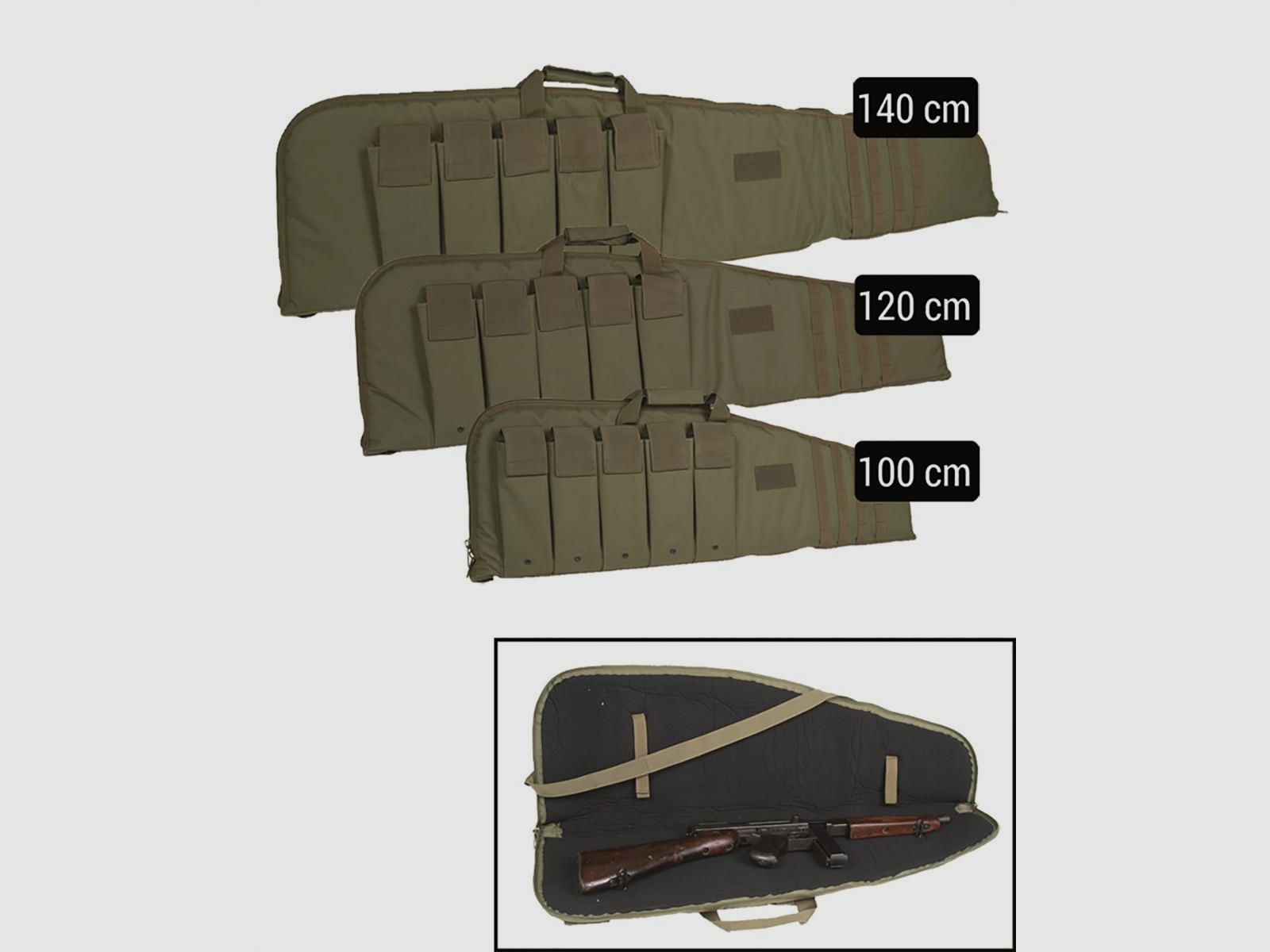 Étui de fusil / sac de fusil avec bandoulière, olive, 100 cm, avec dispositif de verrouillage