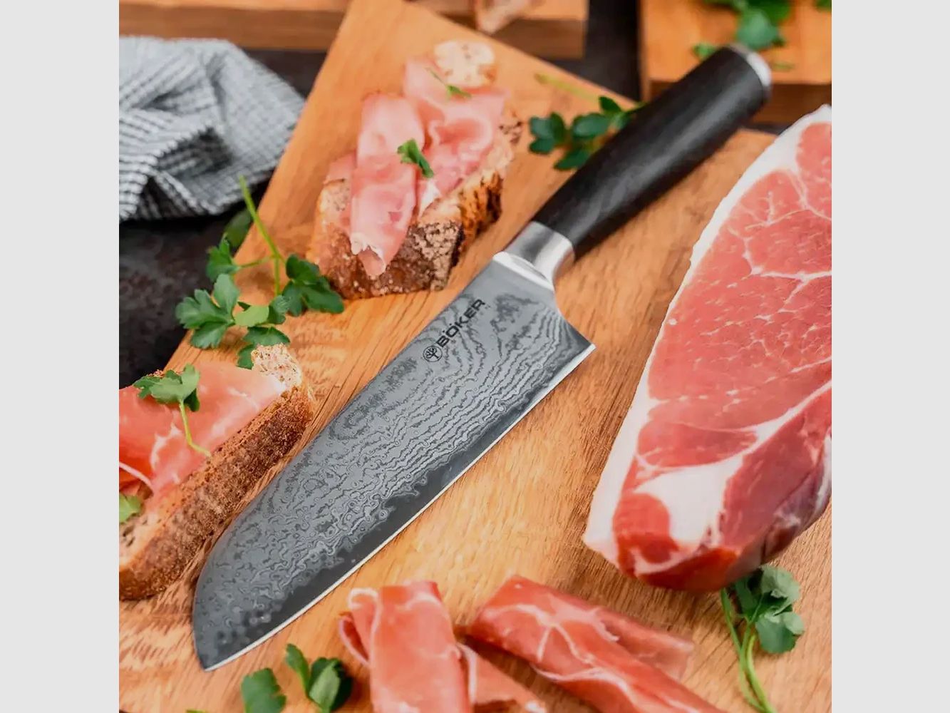 Böker Messer Meisterklinge Damast Santoku