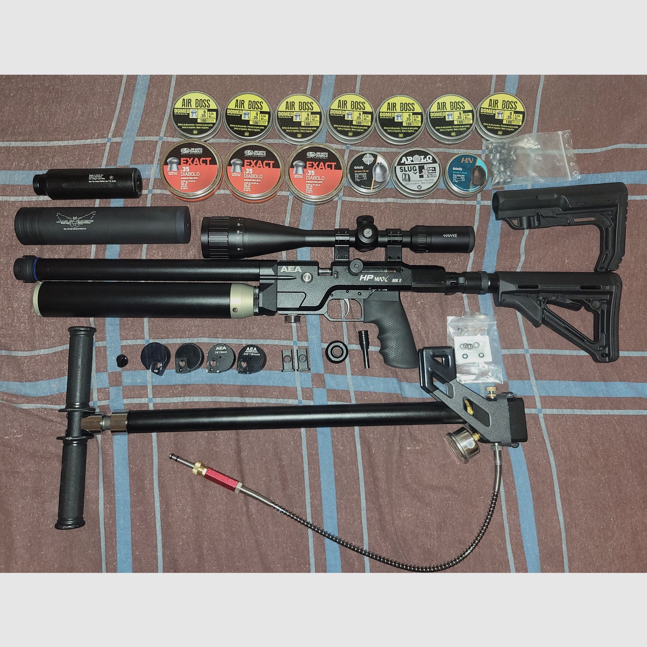 AEA HP MAX Mk.2 mit JADS Waldkauz Schalldämpfer, Hawke Vantage Zielfernrohr und viel mehr