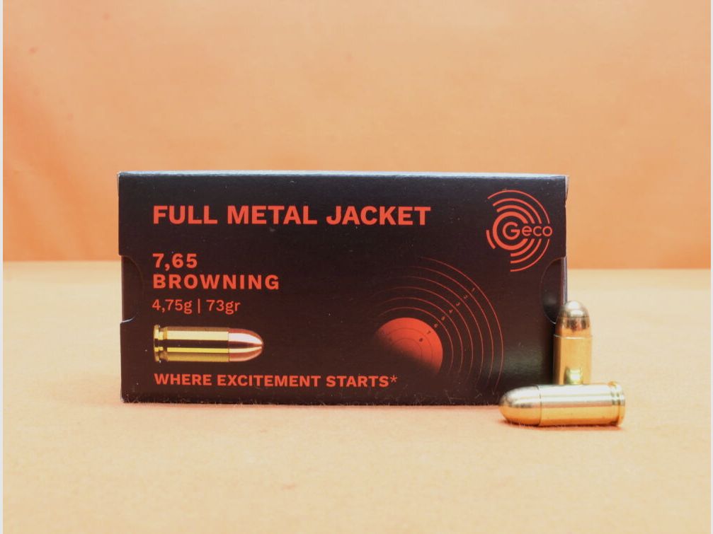 GECO patroon 7,65mm Browning GECO 73grs FMJ (2317703) VE 50 patronen/ 4,75g volmantel, afbeelding 1 van 2