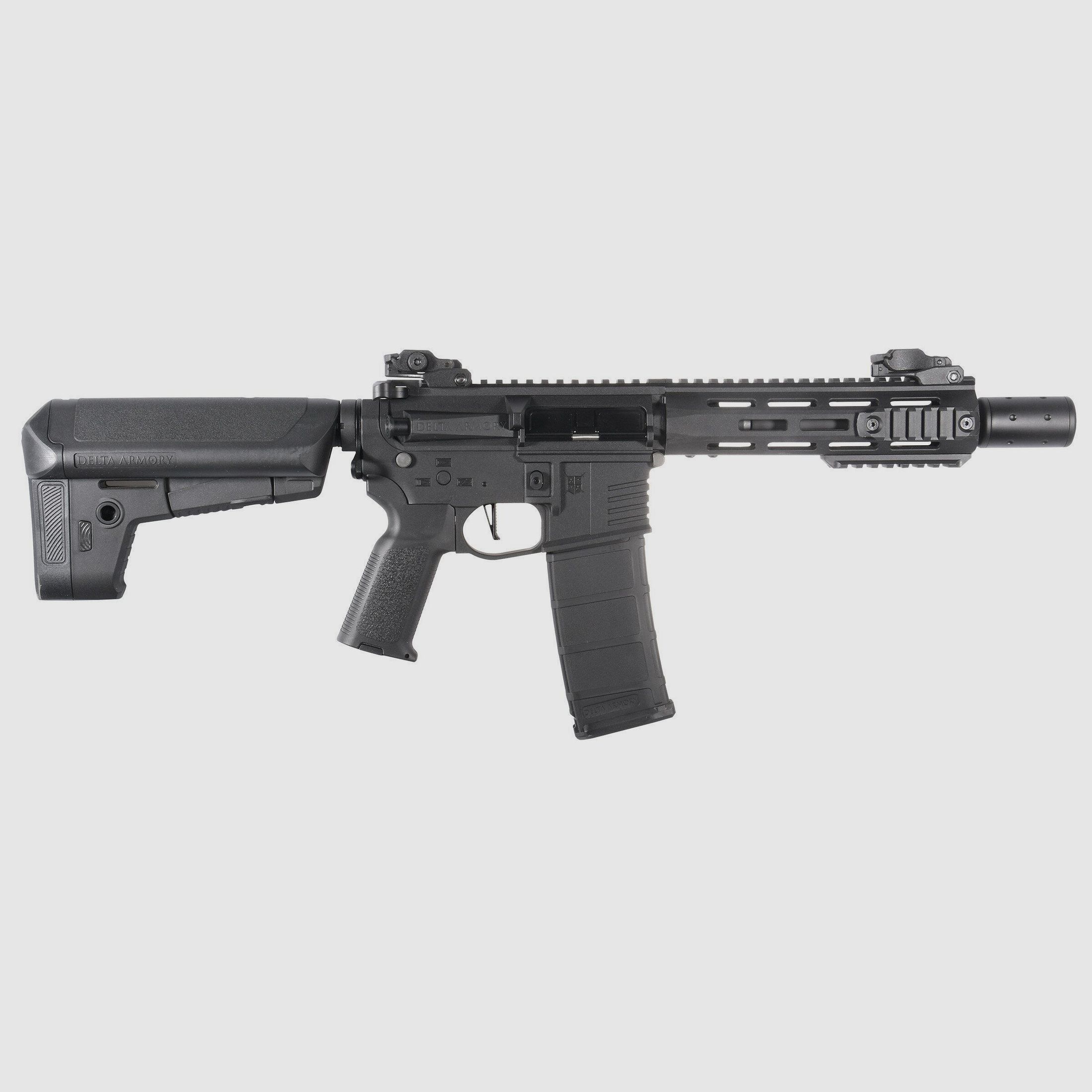 M4 AR15 M-LOK SilentOps 8 Zoll CHARLIE Schwarz Softair Gewehr max. 0,5J | Delta Armory
