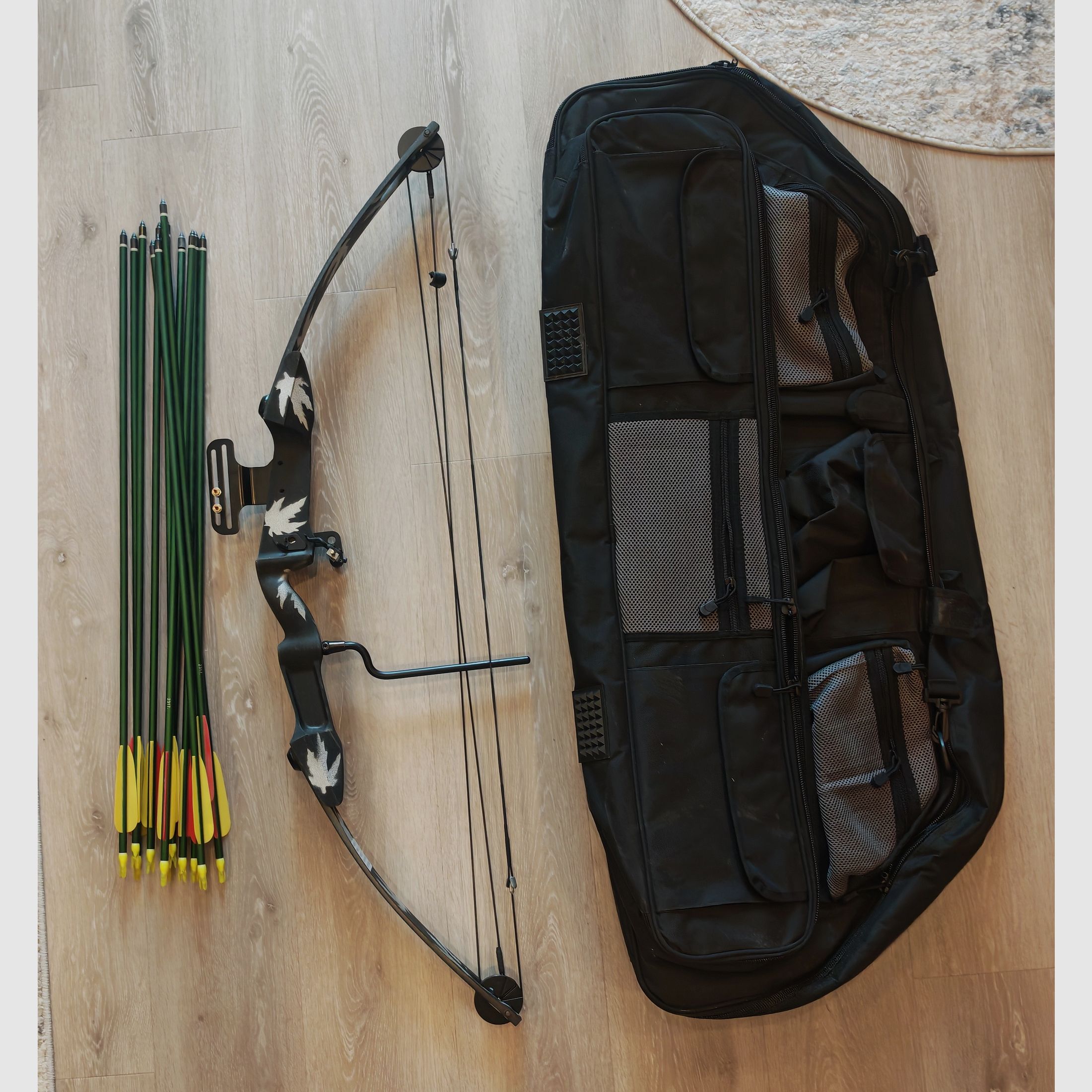 Arc à poulies, 11 flèches, longueur de tirage 28