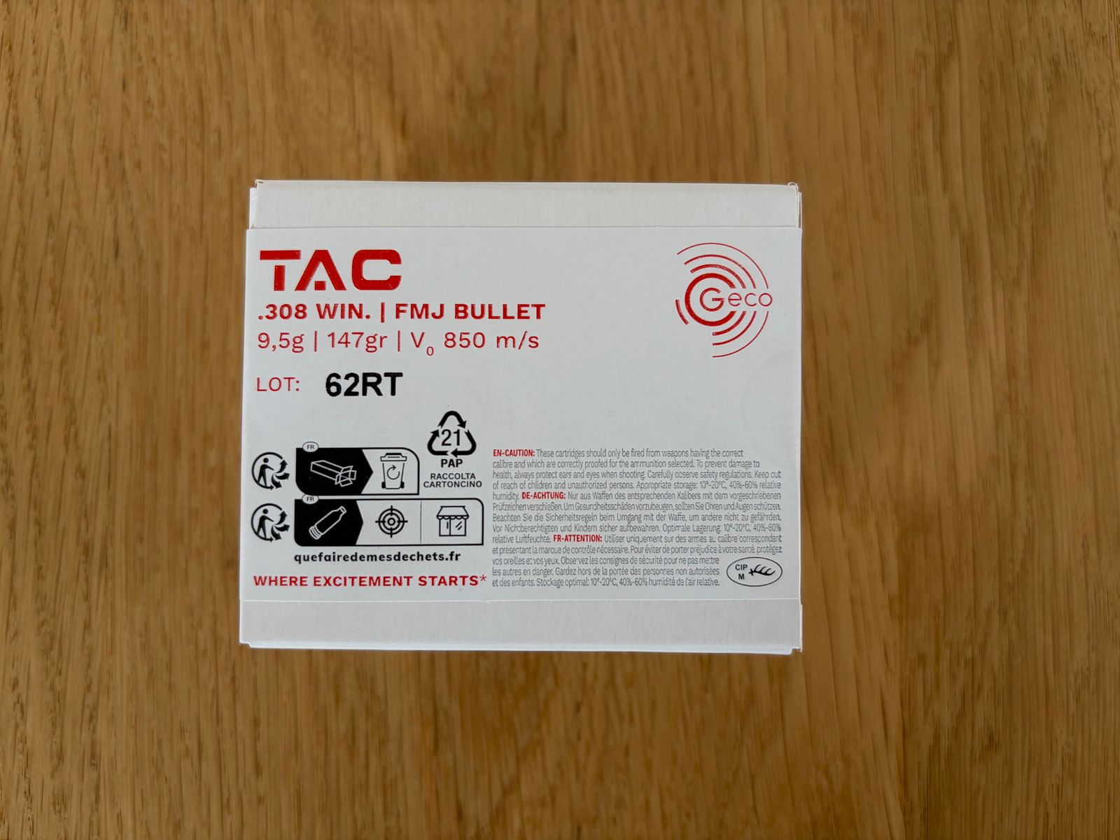 GECO TAC Büchsenpatronen .308 Win FMJ Vollmantel 9,5g / 147gr