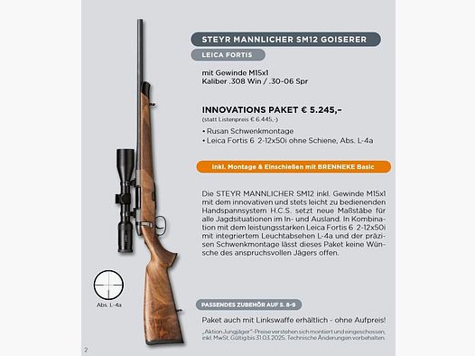 Steyr Jungjägerpakket met richtkijker STEYR MANNLICHER SM12 GOISERER + Leica Fortis