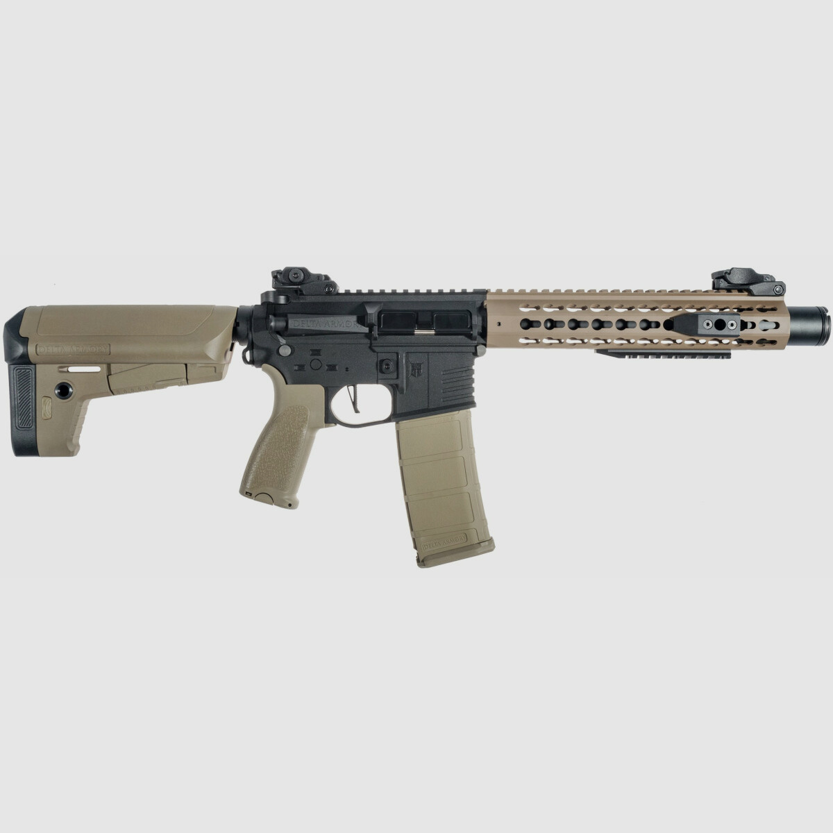 AR15 KeyMod 10 Zoll BRAVO Delta Armory Tan/Schwarz S-AEG Airsoft Gewehr Frei ab 18 Jahren