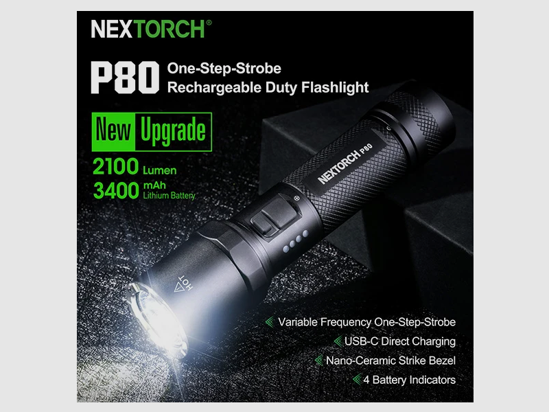 NEXTORCH P80B – Zaklamp 2100 Lumen oplaadbaar USB-C, afbeelding 3 van 3