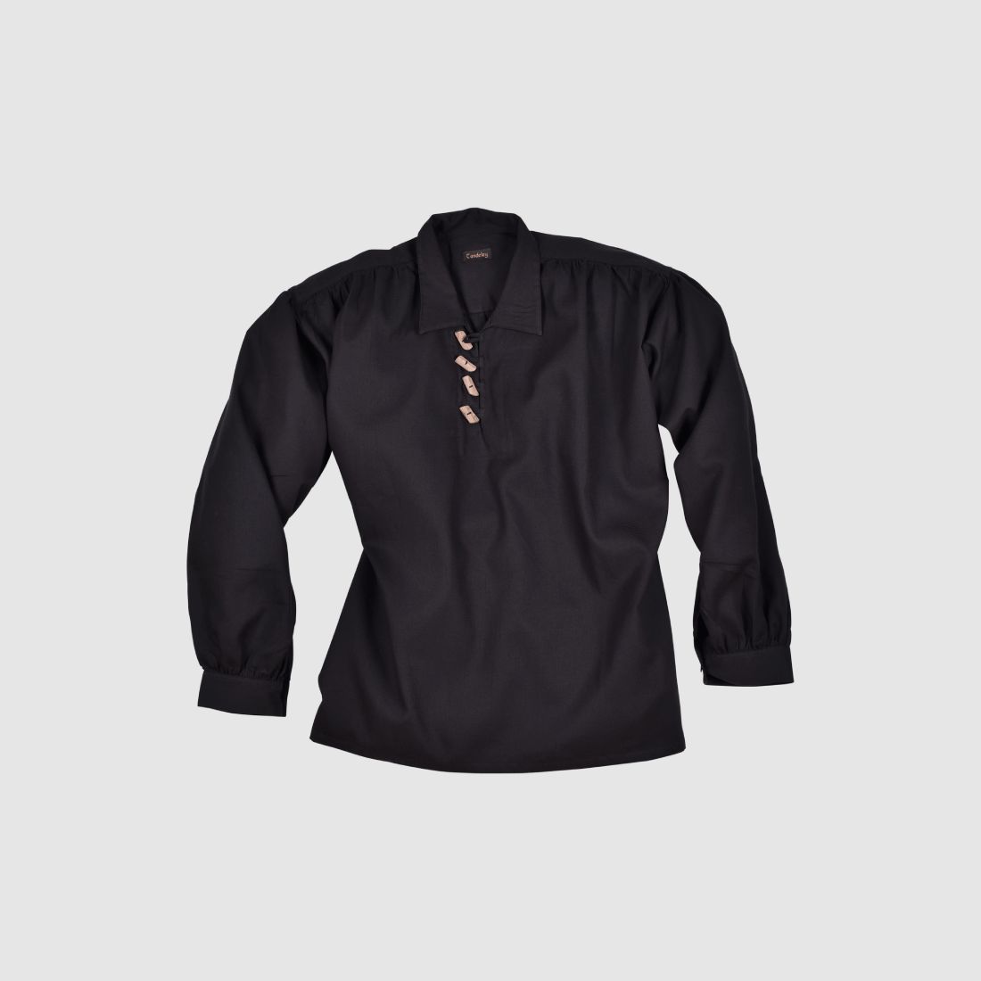 Middeleeuwse blouse met houten knopen, zwart