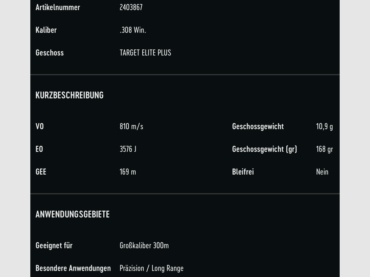 RWS 2403867 Target Elite Plus .308 Win. Match 10,9g 168grs. Vollmantel
