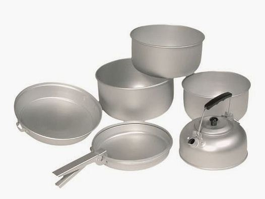 Juego de cocina MIL-TEC de aluminio - 3 ollas 1 sartén 1 tetera