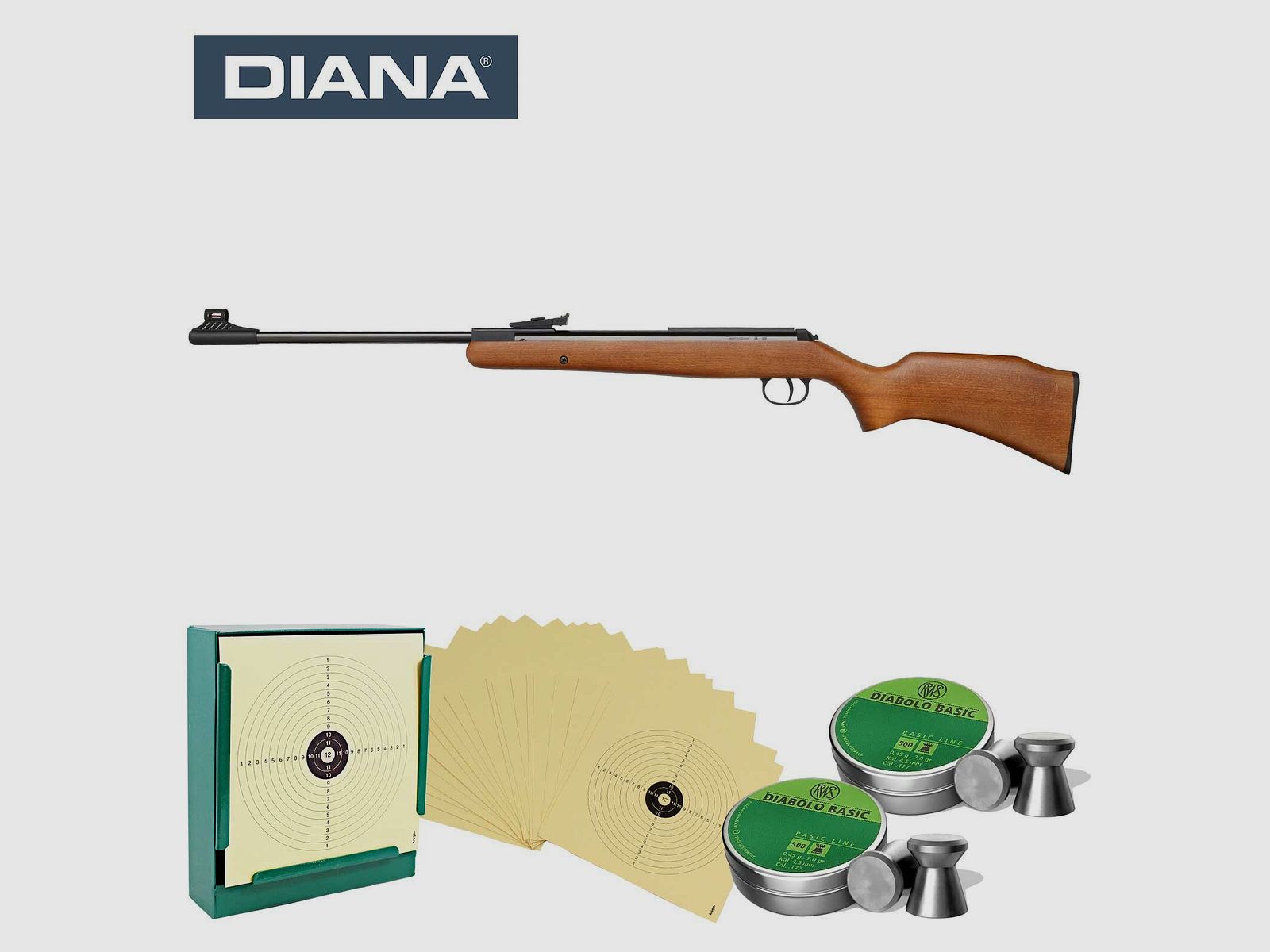 SET Diana Knicklauf Luftgewehr 280 Classic Kaliber 4,5 mm Diabolo (P18) + 1000 Diabolos + 100 Scheiben + Kugelfang