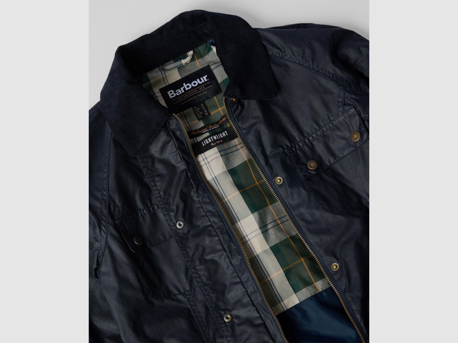 Chaqueta de cera BARBOUR Arlo Utility Royal Navy/Tartán Antiguo