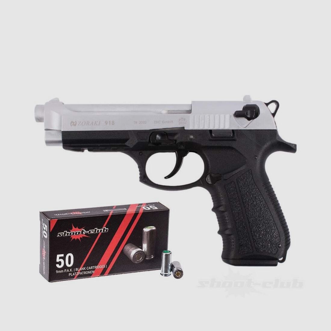 Zoraki 918-P pistolet à blanc chrome mat 9mm cartouches à blanc