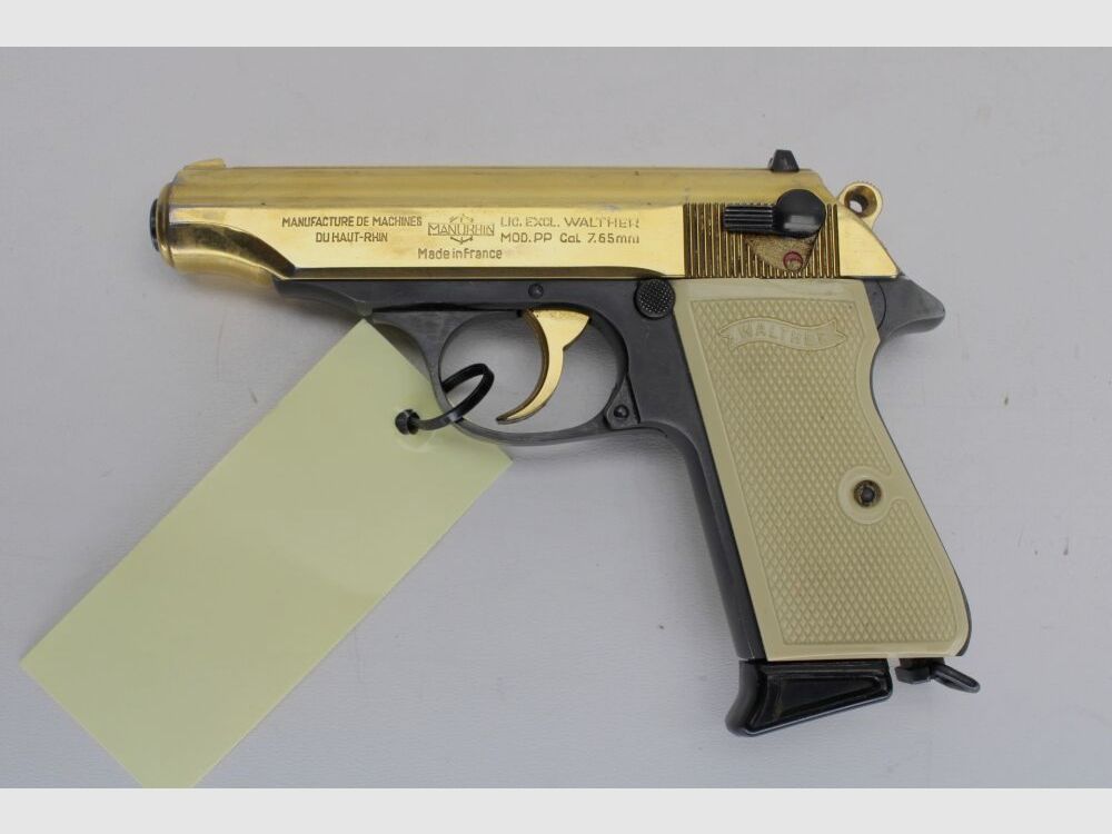 Pistola Manurhin PP pertenece a la policía con corredera dorada 7,65mm Browning