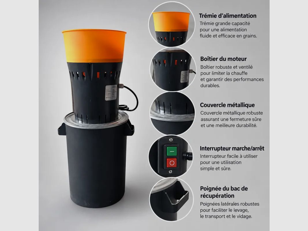 Molino eléctrico de cereales 1.300 W, tanque de 60 L y 4 rejillas, imagen 6 de 7