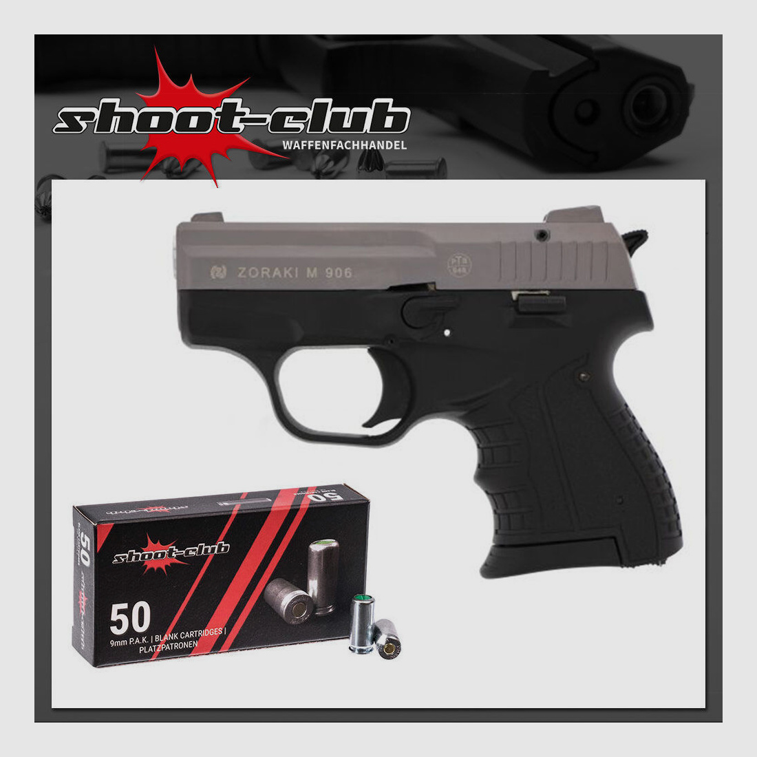 Zoraki Zoraki 906 titanium/chroom - Set inclusief shoot-club munitie