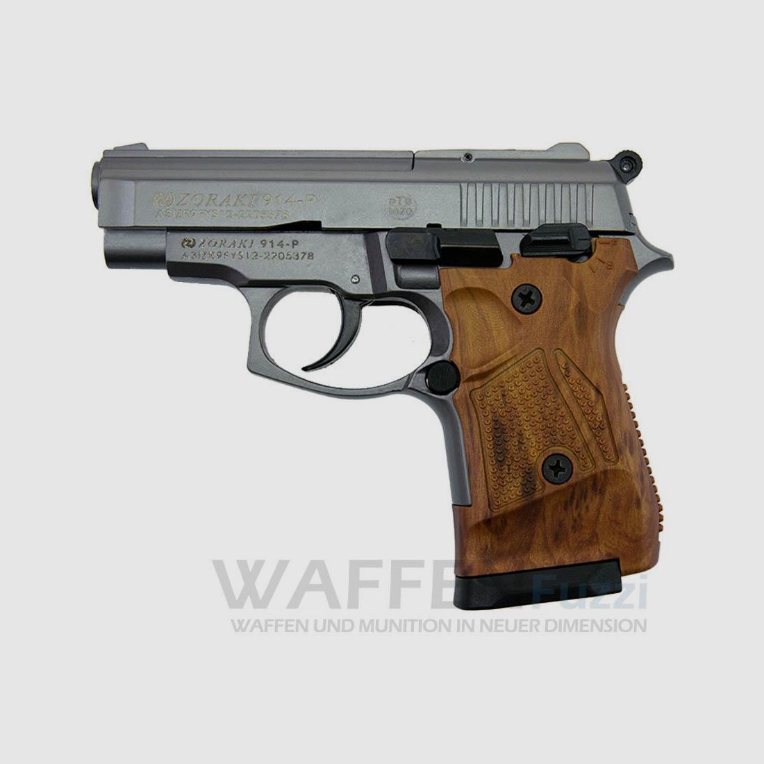 Zoraki 914 arma de fogueo 9mm titanio/mangos de aspecto madera