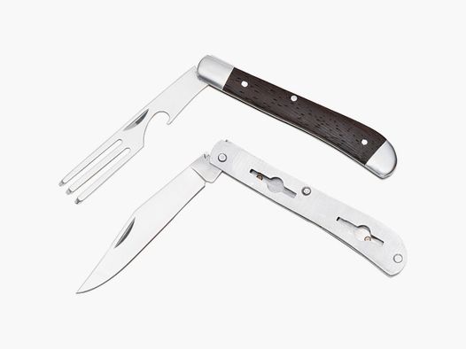 Zerlegbares Camping Besteck Gabel & Taschenmesser + Etui